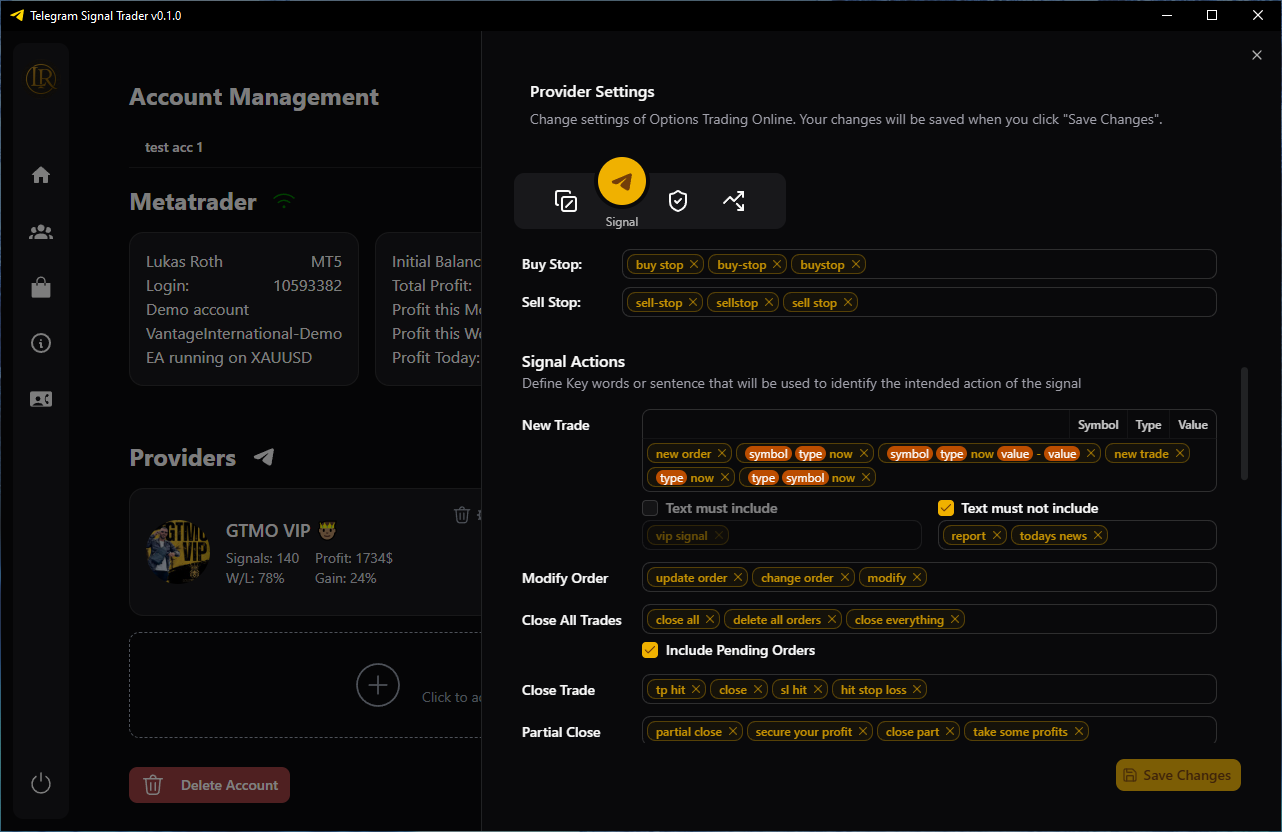 Provider Signal Settings