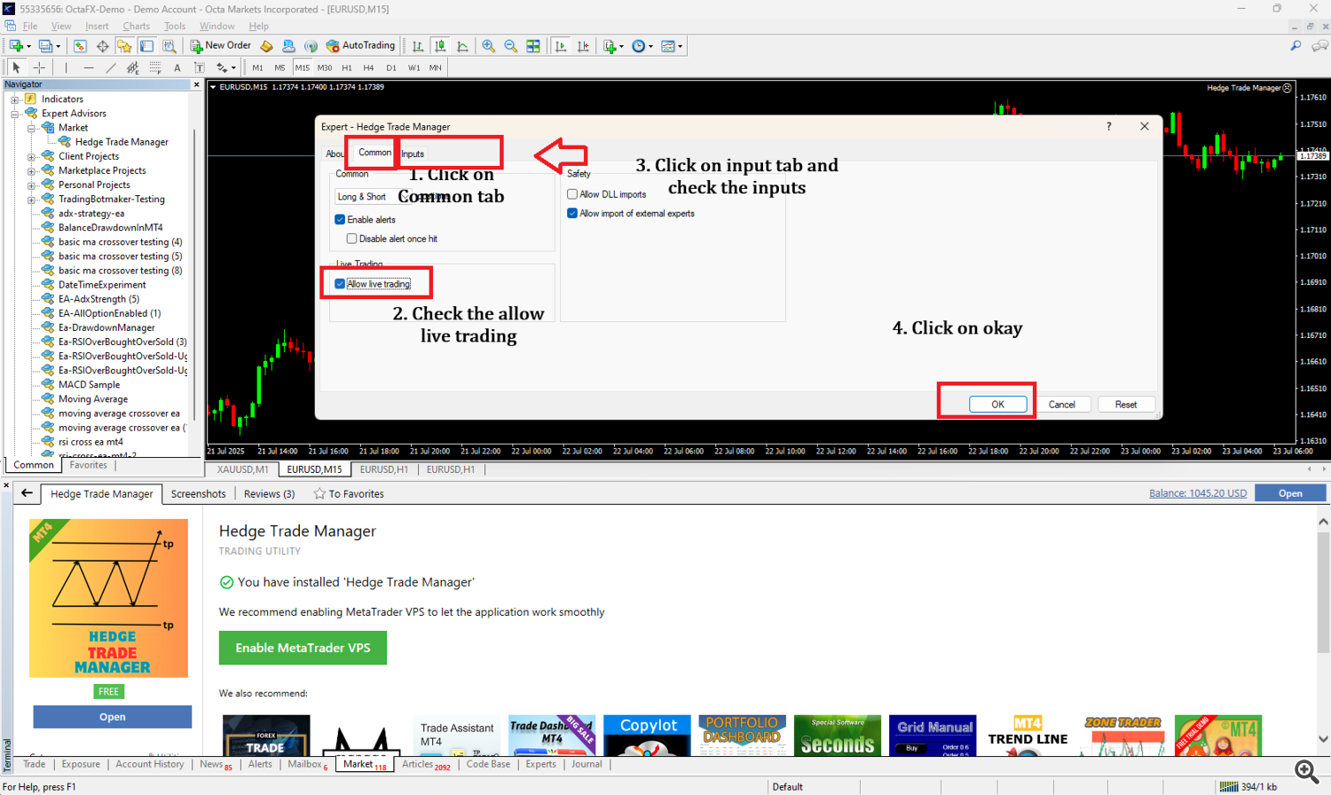 click on common and input tab