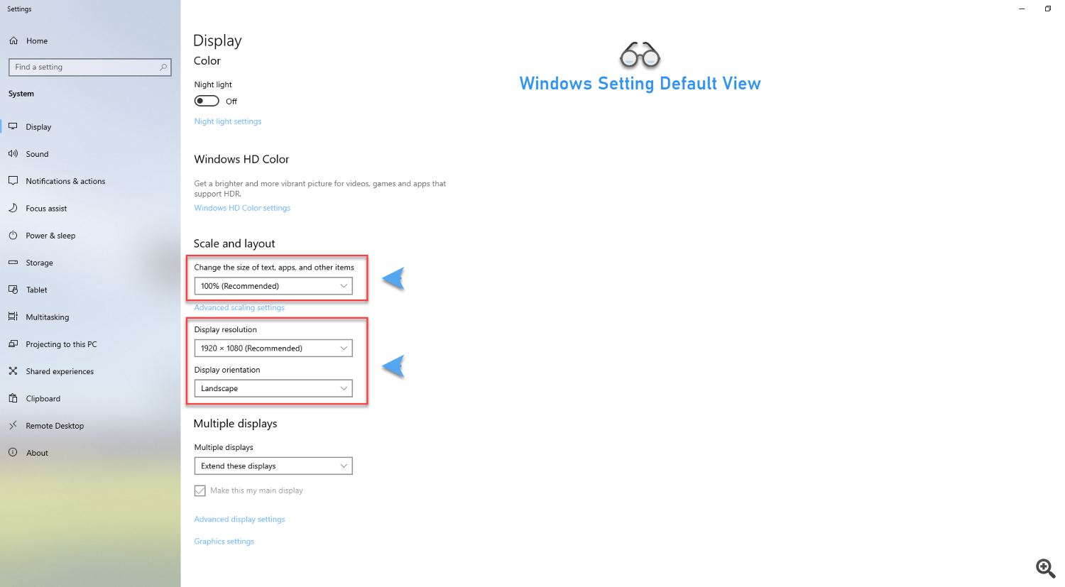 Windows Setting Default View Windows Setting Default View