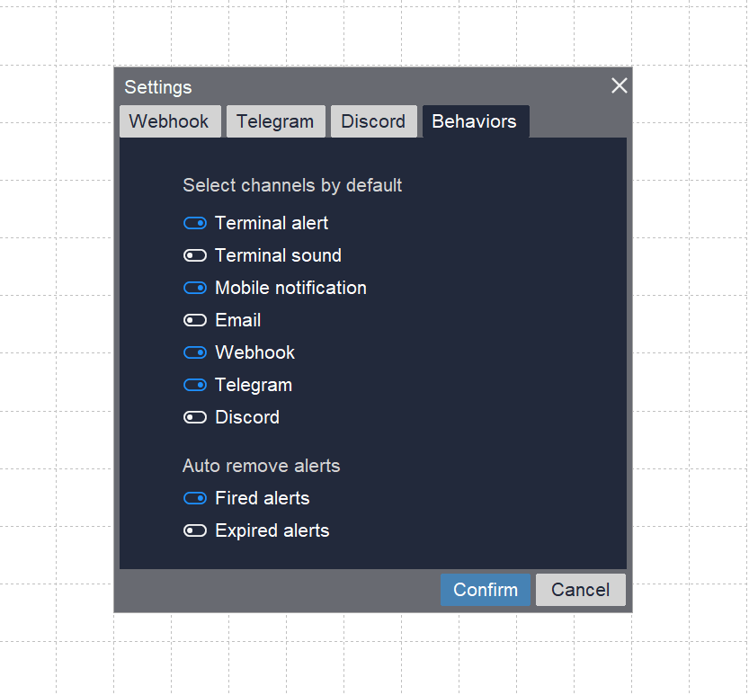 Behaviors settings