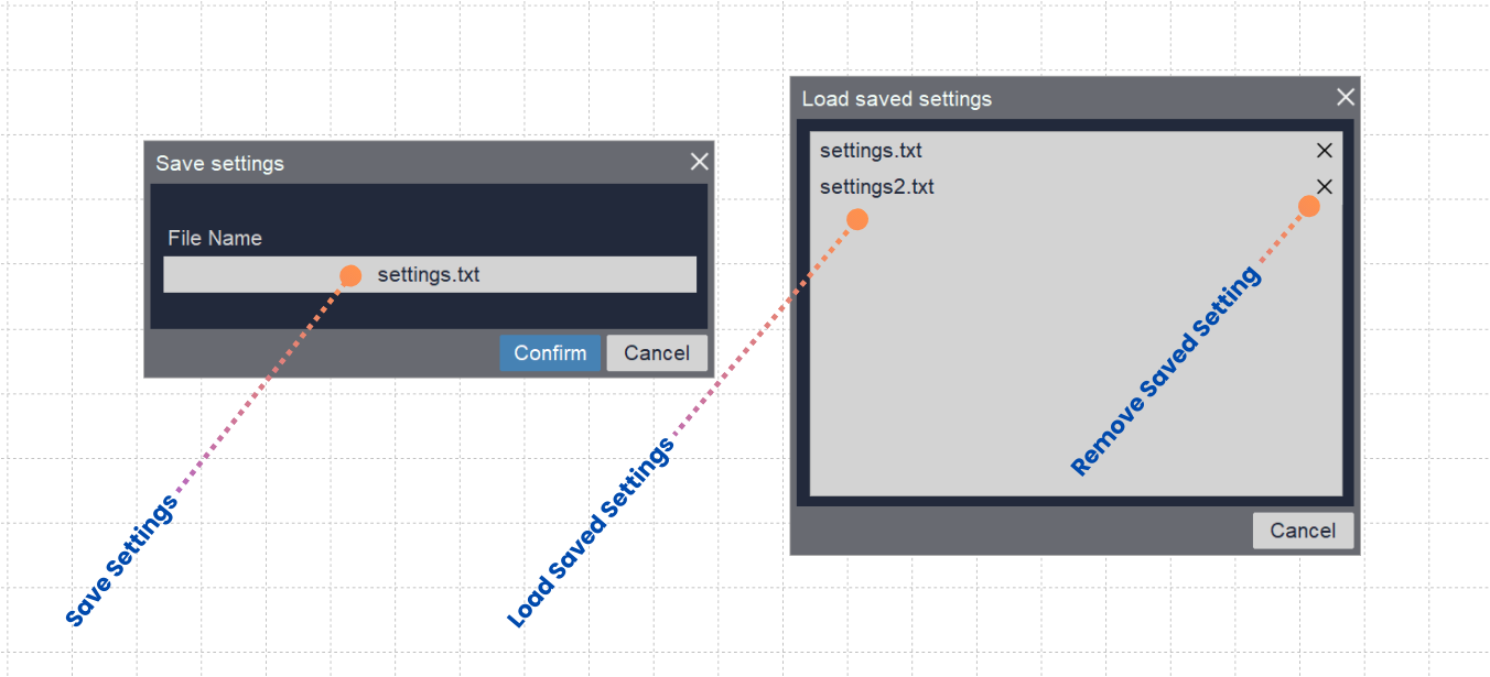 Save and load settings Save and load settings