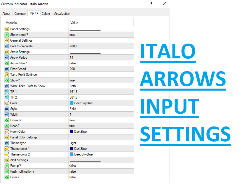 italo arrows settings