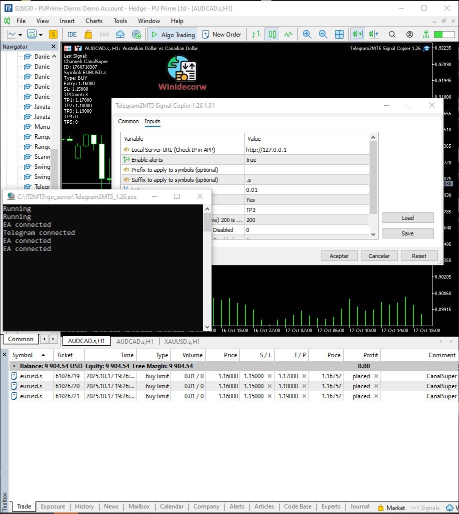 2 Run APP an Telegram2MT5 Signal Copier MT5 EA
