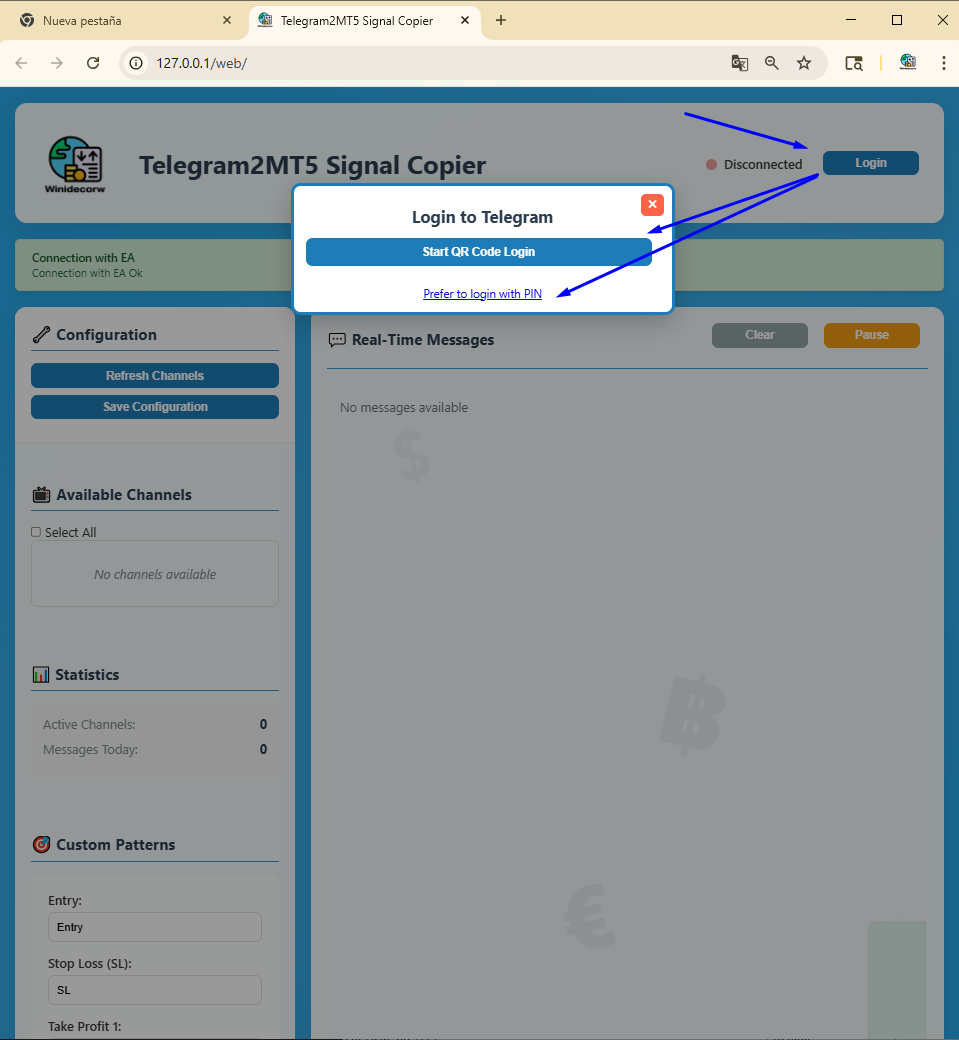 7 Login with qr code or pin on telegram