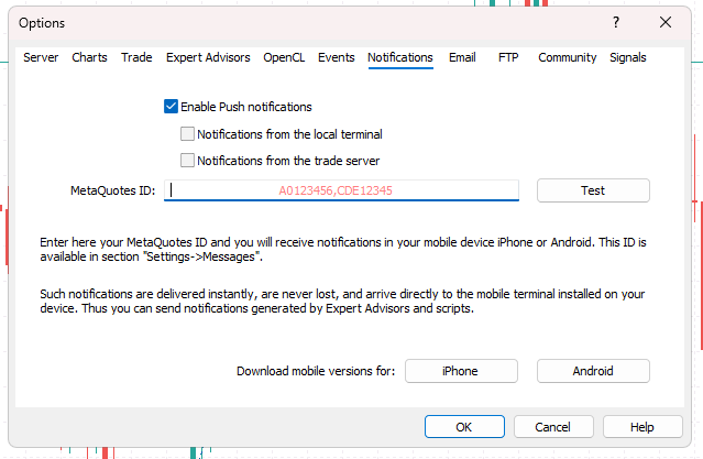 MT5 Notifications Setup