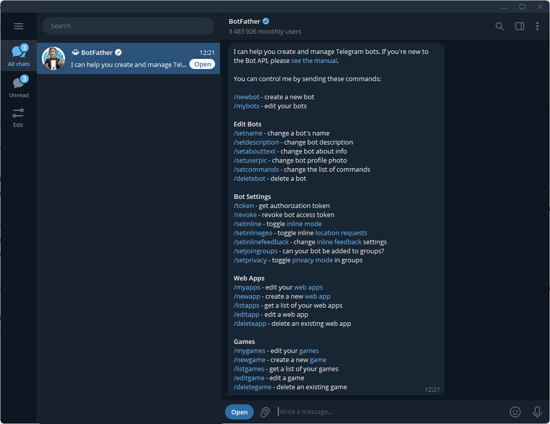 Telegram BotFather Chat