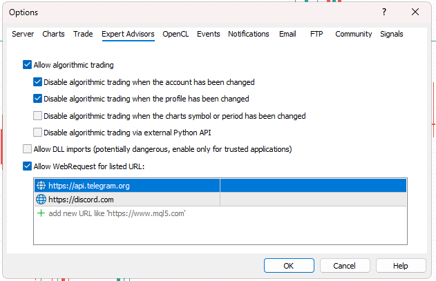 MT5 WebRequest Setup