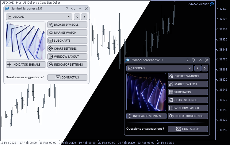 Symbol Screener main window in light and dark themes