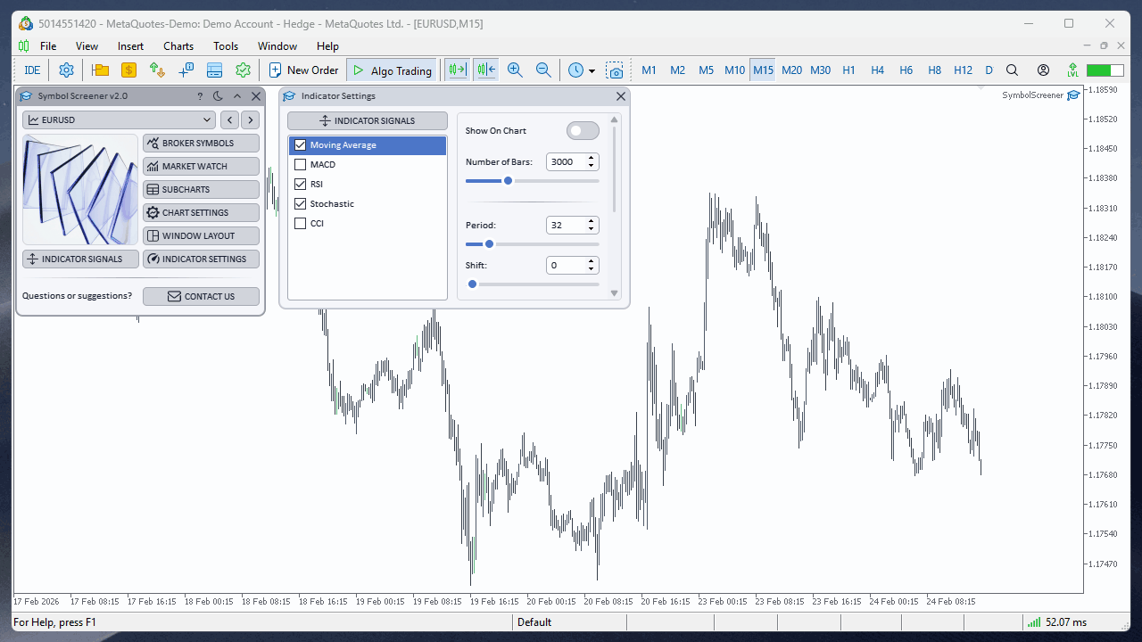 Indicator settings window