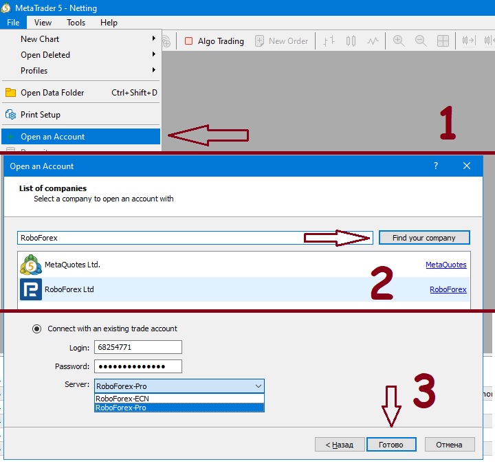 Скриншот подключения