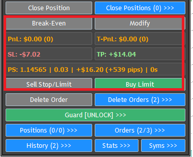 Real-time trade metrics and risk information. 
