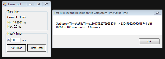 Mit dem Timer-Tool kann die Auflösung des Systemtimers auf 1 ms eingestellt werden.